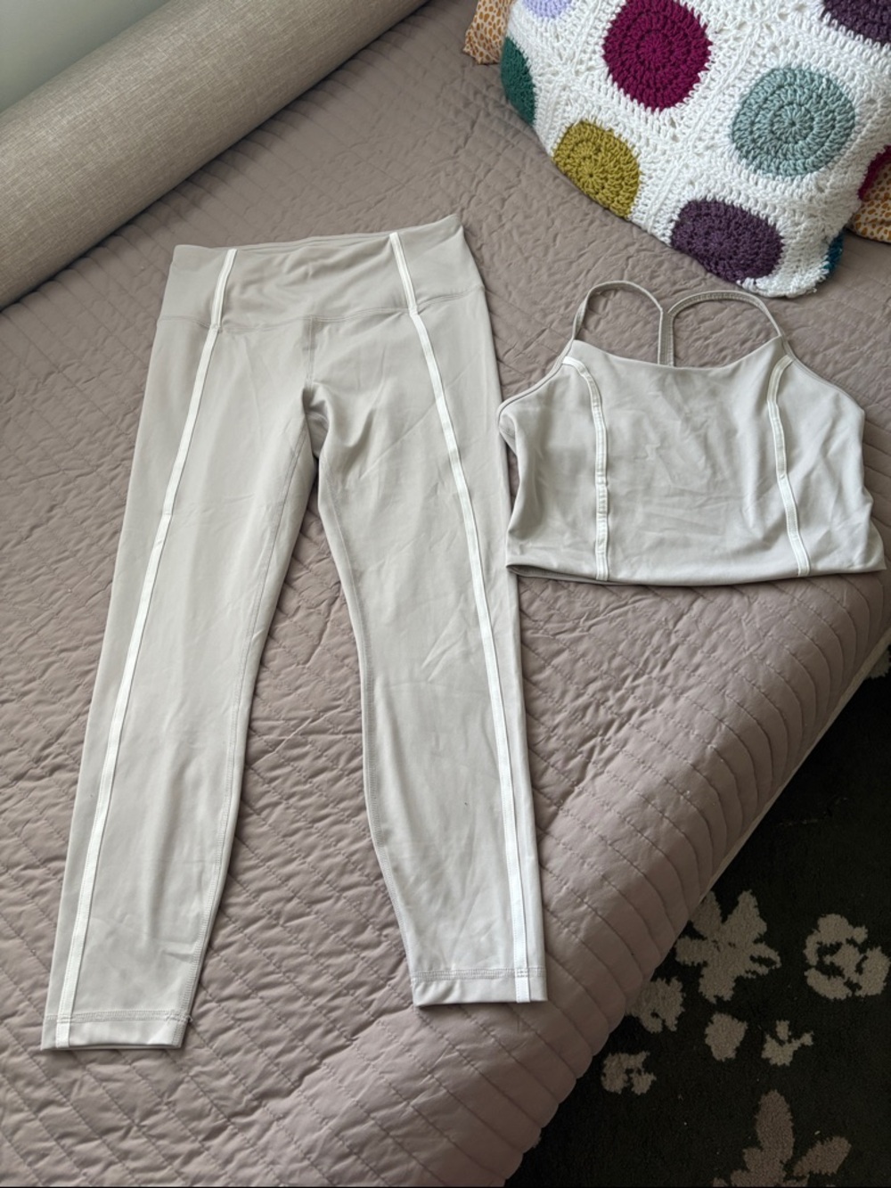 Neutral Light tan/cream  Active Leggings & Crop Top Set